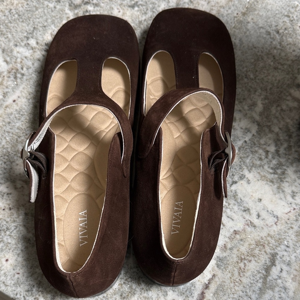 VIVALA Dark Brown Suede Mary Jane Flats with Buckle Strap